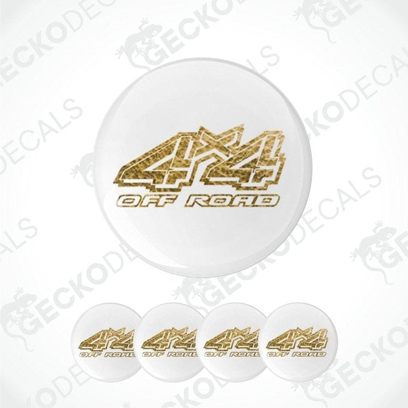 White stickers with gold '4X4 Off Road' text on a white background