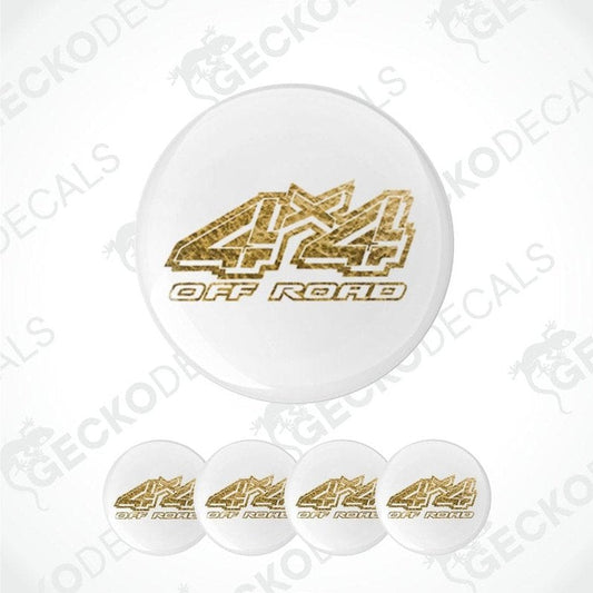 White stickers with gold '4X4 Off Road' text on a white background