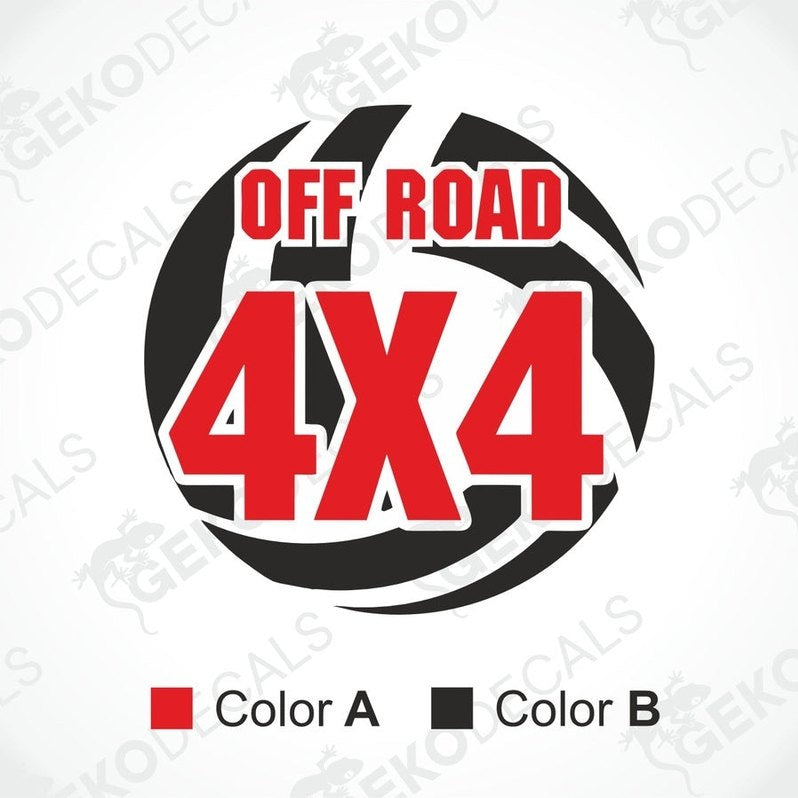 Red and black 4X4 OFF ROAD die cut car sticker color options with white outline