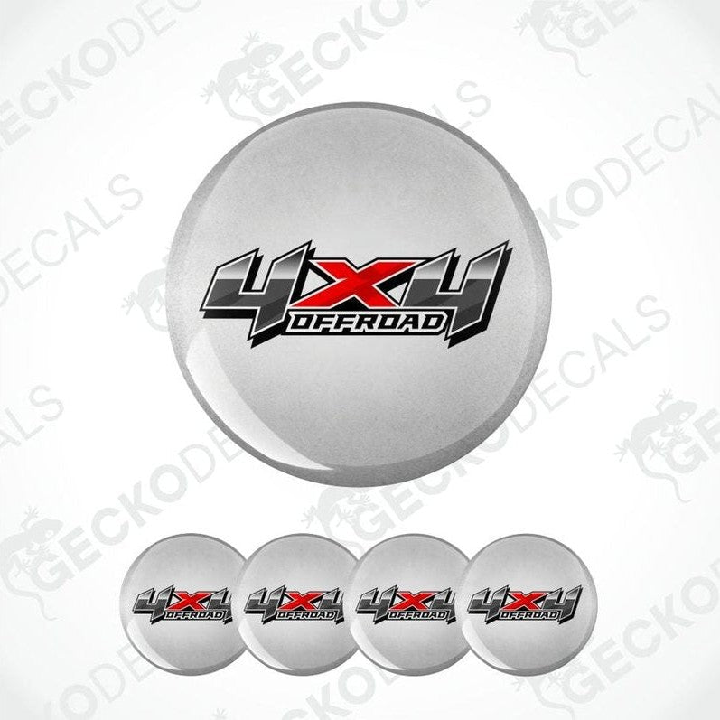 Set of 5 '4X4 Offroad' wheel hub covers on a white background with 'Gecko Decals' branding.