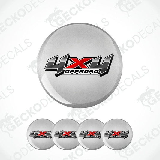 Set of 5 '4X4 Offroad' wheel hub covers on a white background with 'Gecko Decals' branding.