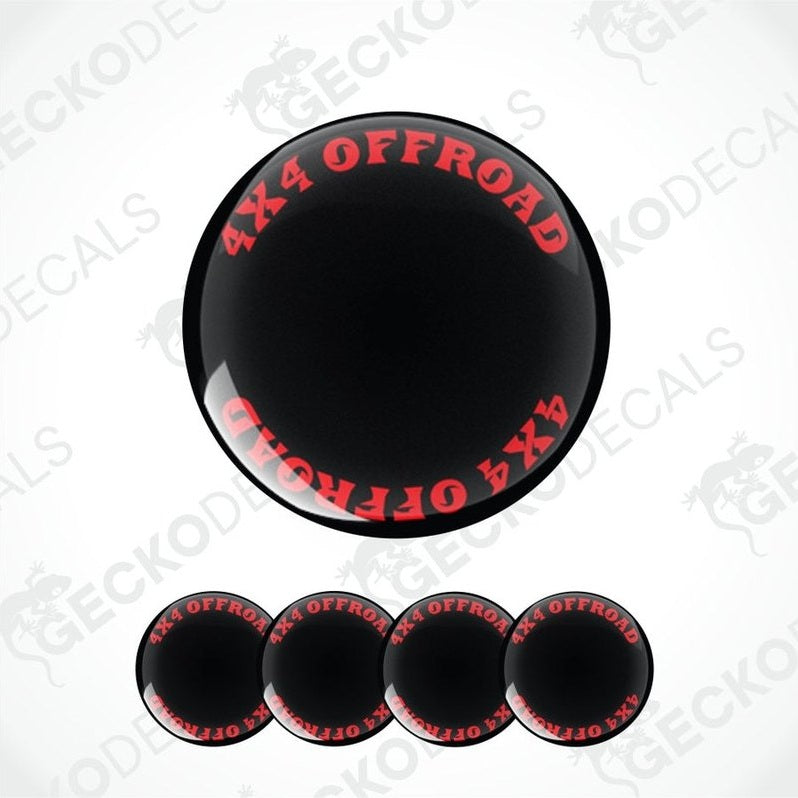 Black round decal with red '4X4 OFFROAD' text on a white background with 'GECKODECALS' branding.