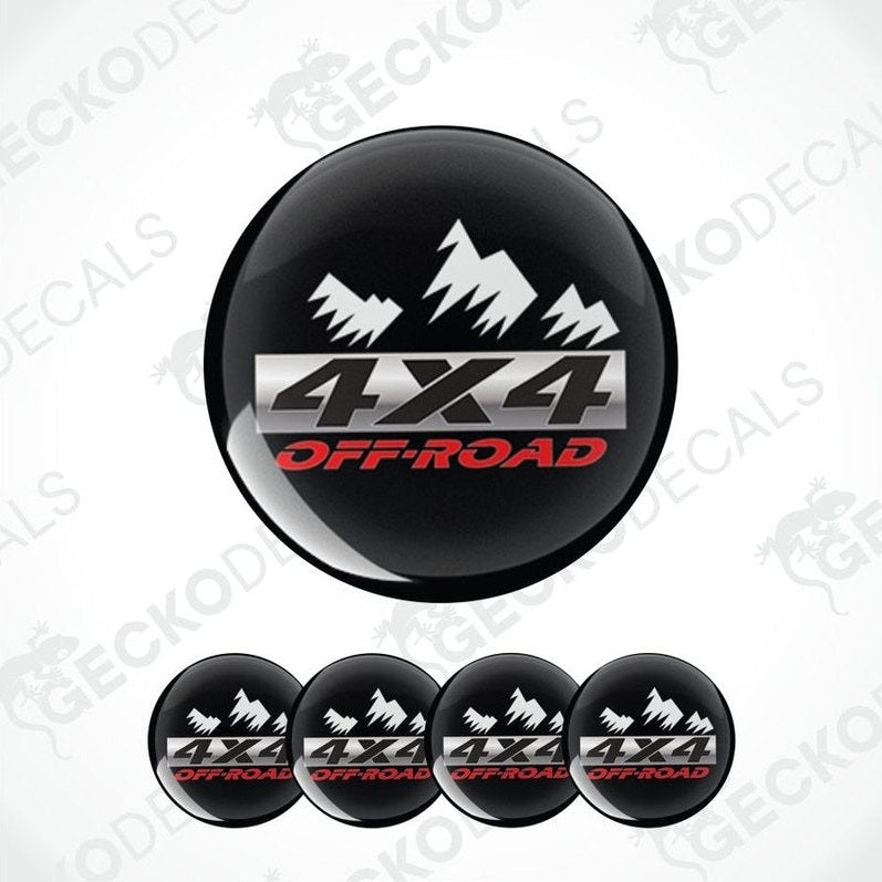 Set of 6 black 4x4 off-road decals with mountain design on a white background.