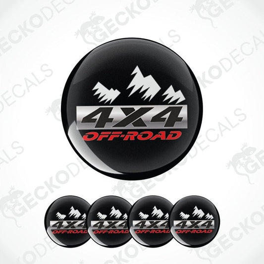 Set of 6 black 4x4 off-road decals with mountain design on a white background.