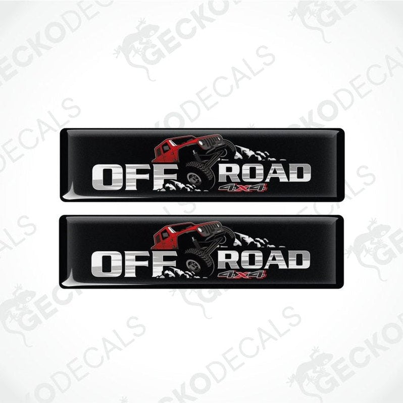 black retangle, off road car climbing on center with light grey off road text 