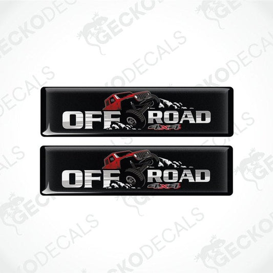 black retangle, off road car climbing on center with light grey off road text 
