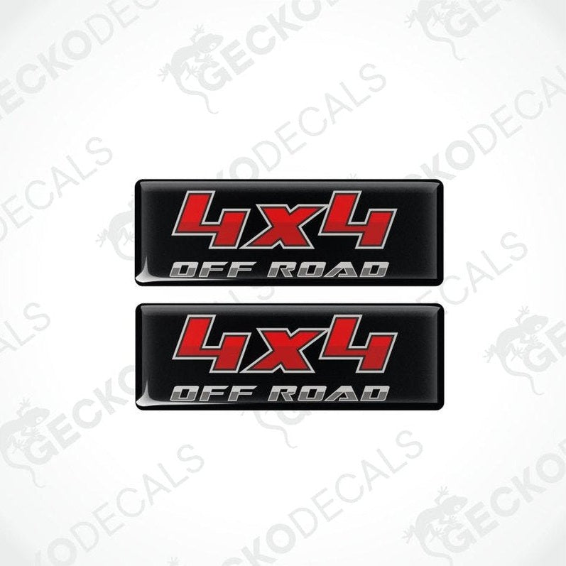 black retangle, red 4x4 and grey off road text on it