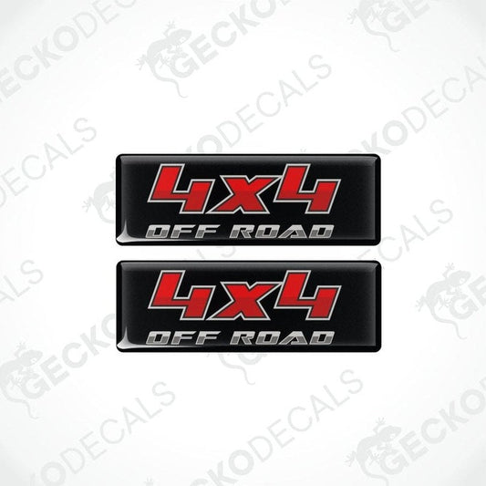 black retangle, red 4x4 and grey off road text on it