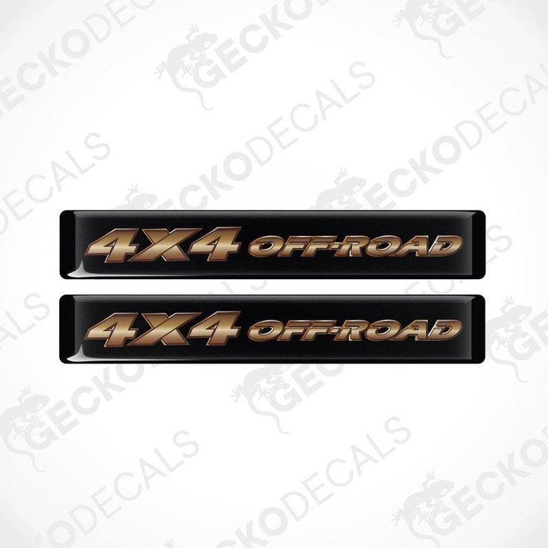 rectangle withblack background, dark gold in the middle 4x4 off-road epoxy decal