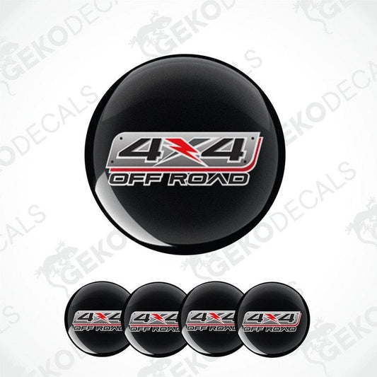 Black tire cover with '4x4 Off Road' logo and five matching decals on a white background.