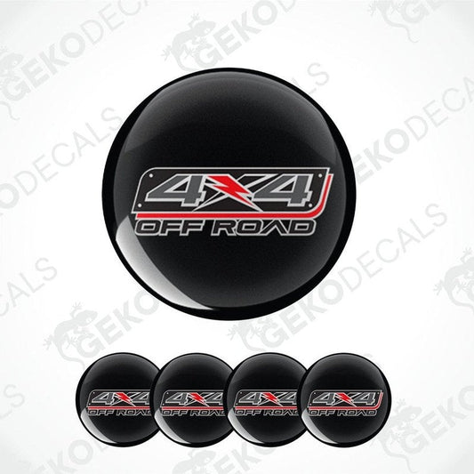 Set of black 4x4 off-road wheel hub covers with '4x4 Off Road' logo on a white background.