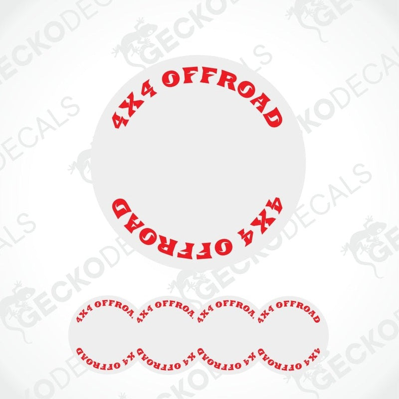 Round decal with '4X4 OFFROAD' text in red on a white background, featuring the brand 'Gecko Decals'.