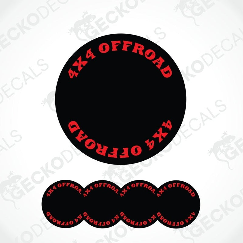 Black round decal with red '4X4 OFFROAD' text on a white background with 'GECKODECALS' branding.