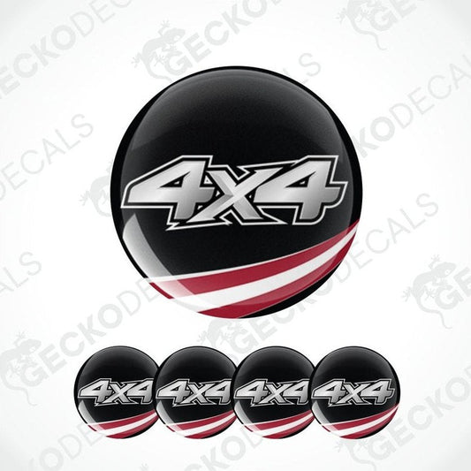Set of 4x4 stickers with a black background and red and white stripe design.