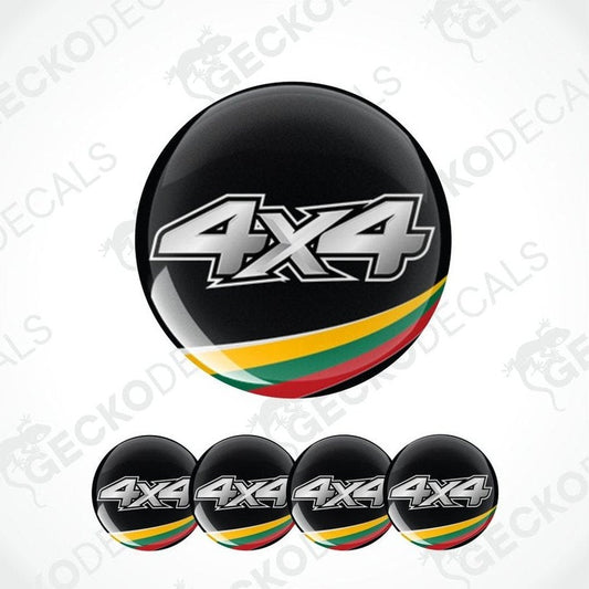 Set of 4x4 stickers with a black background and colorful border on a white background.