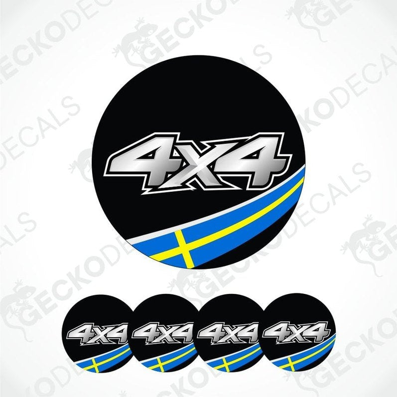 Set of 4x4 vehicle decals with a black circle design on a white background.