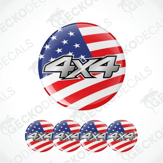 Set of 4x4 decal stickers with American flag design on a white background