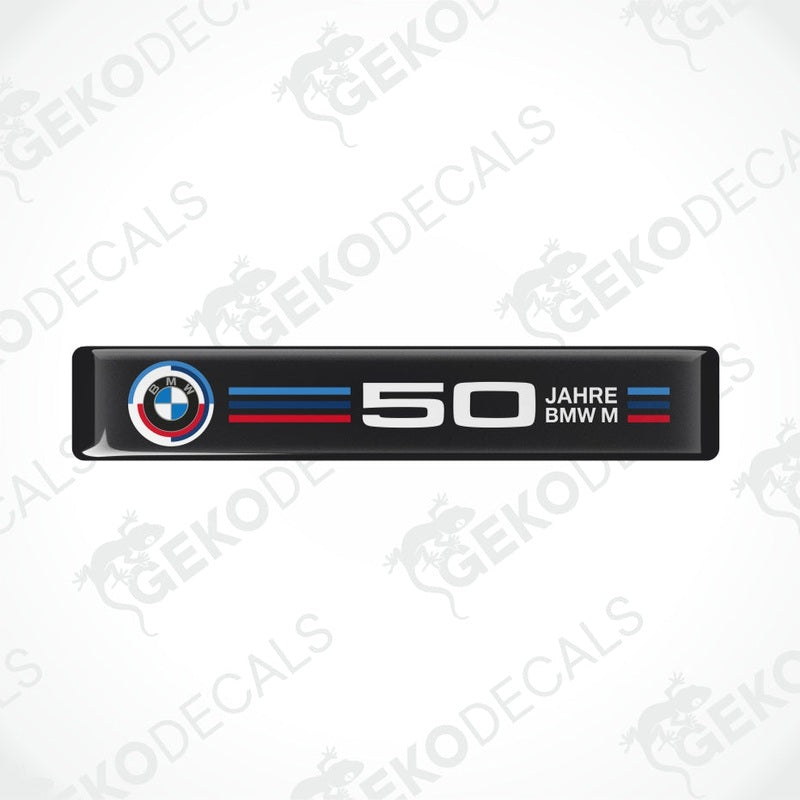 BMW M50th anniversary logo on a white background with 'Gekodecals' branding.