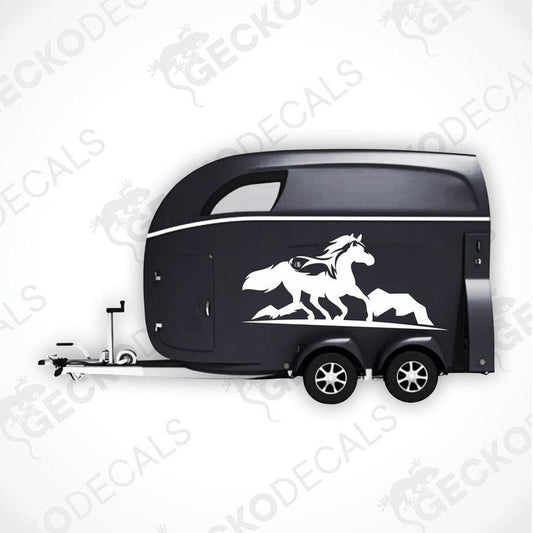 Two black die cut decals of a horse running, one for the right side and one for the left, with the brand 'GECKODECALS' visible.