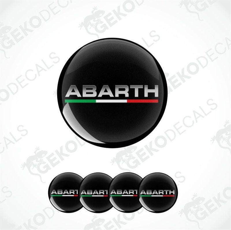 Abarth logo with Italian flag colors on a black background, repeated below.