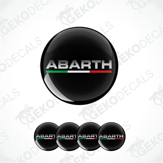 Abarth logo with Italian flag colors on a black background, repeated below.