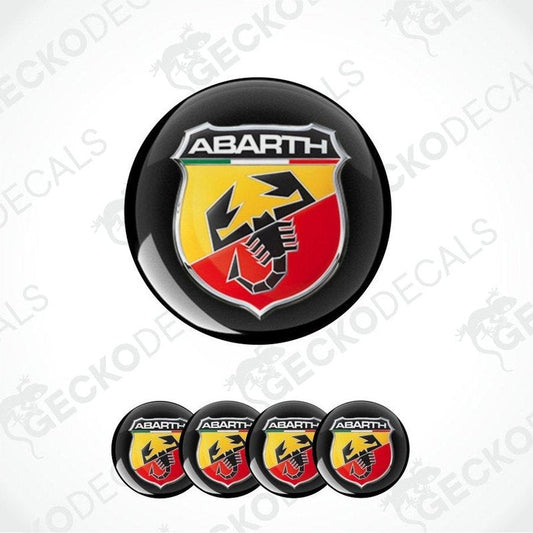 Abarth logo on a black background with five smaller logos below.
