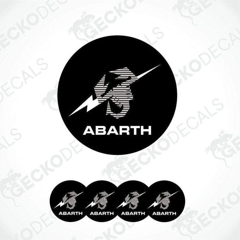 Abarth logo and branding on a white background with 'Gecko Decals' watermark.