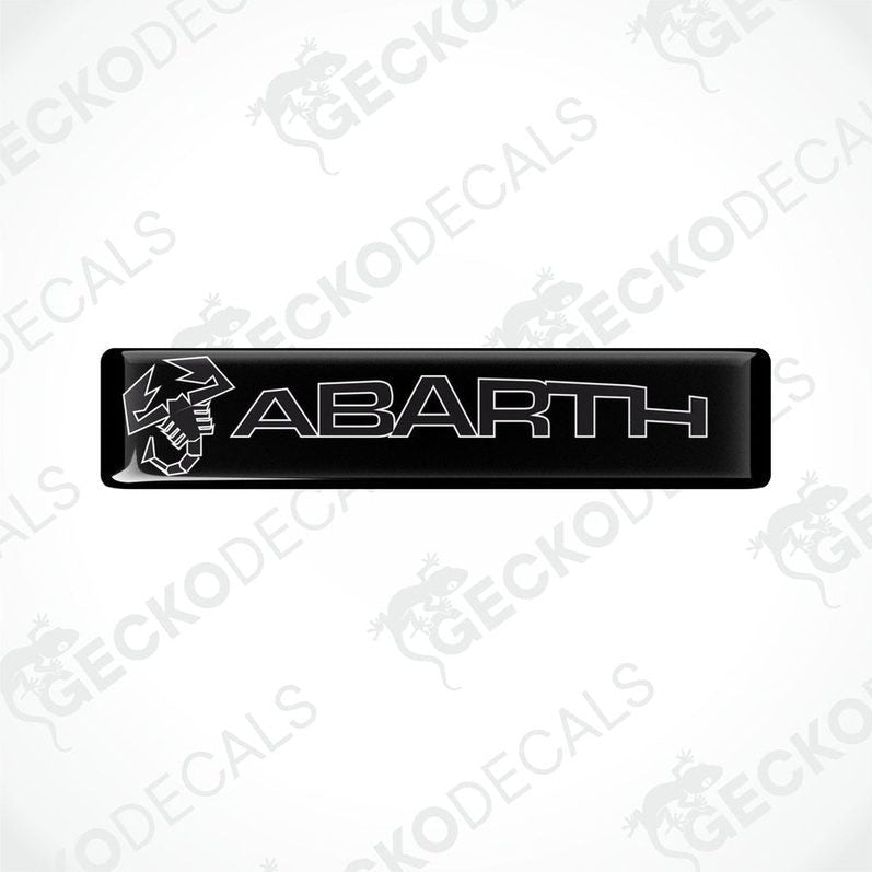Black vinyl stickers with the word 'ABARTH' written in white. Each sticker has a white graphic of a bird above the text.