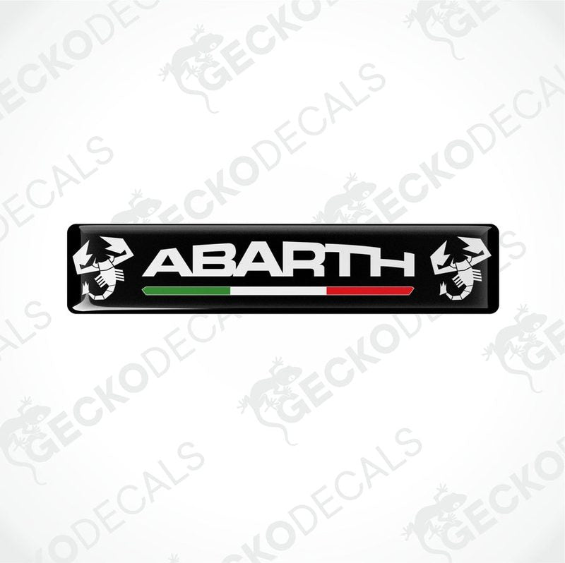  Black vinyl decals with 'ABARTH' branding and Italian flag colors visible through the clear dome part.

