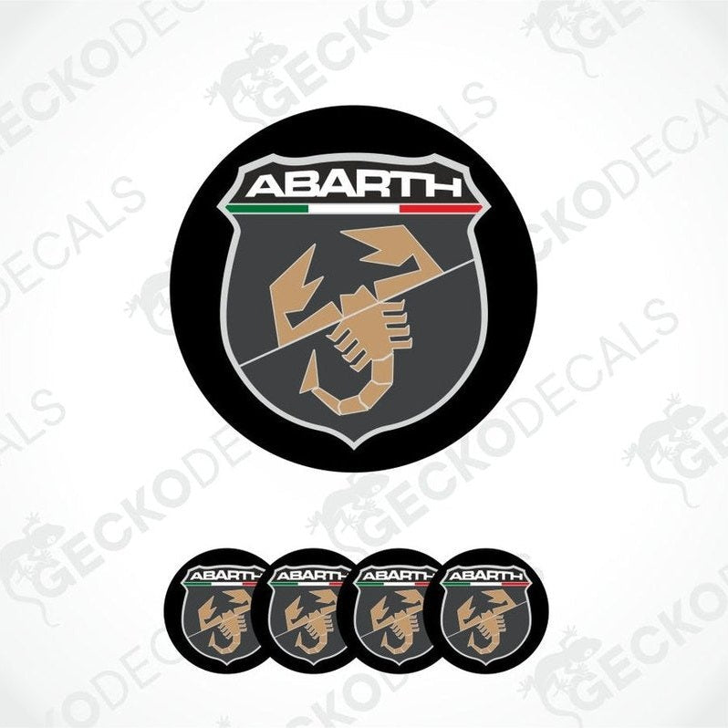 Abarth logo and scorpion emblem on a white background with 'Gecko Decals' watermark.