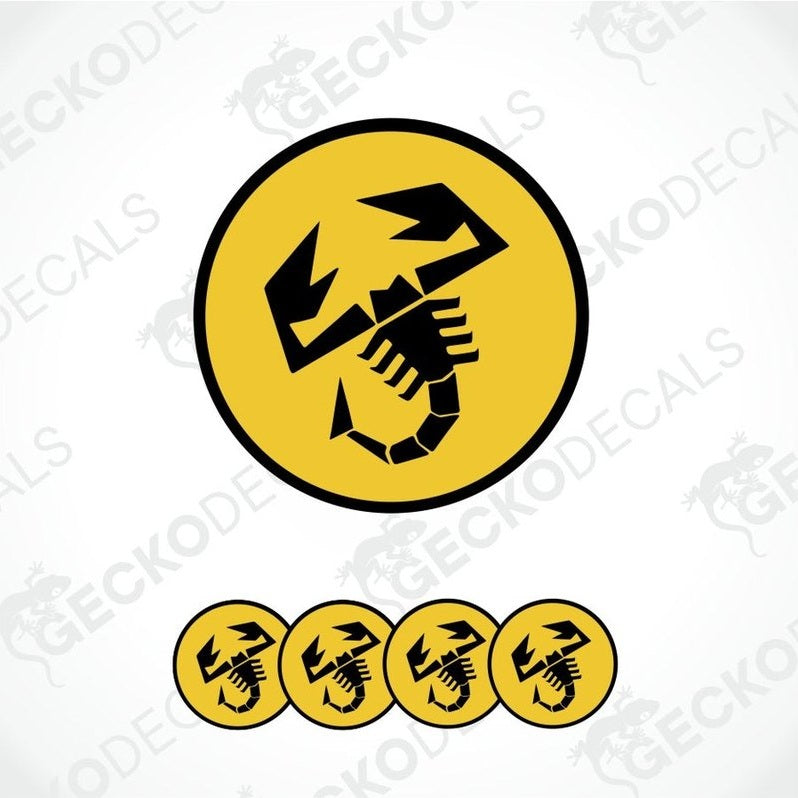 Scorpion logo in a yellow circle with four smaller versions below on a white background.