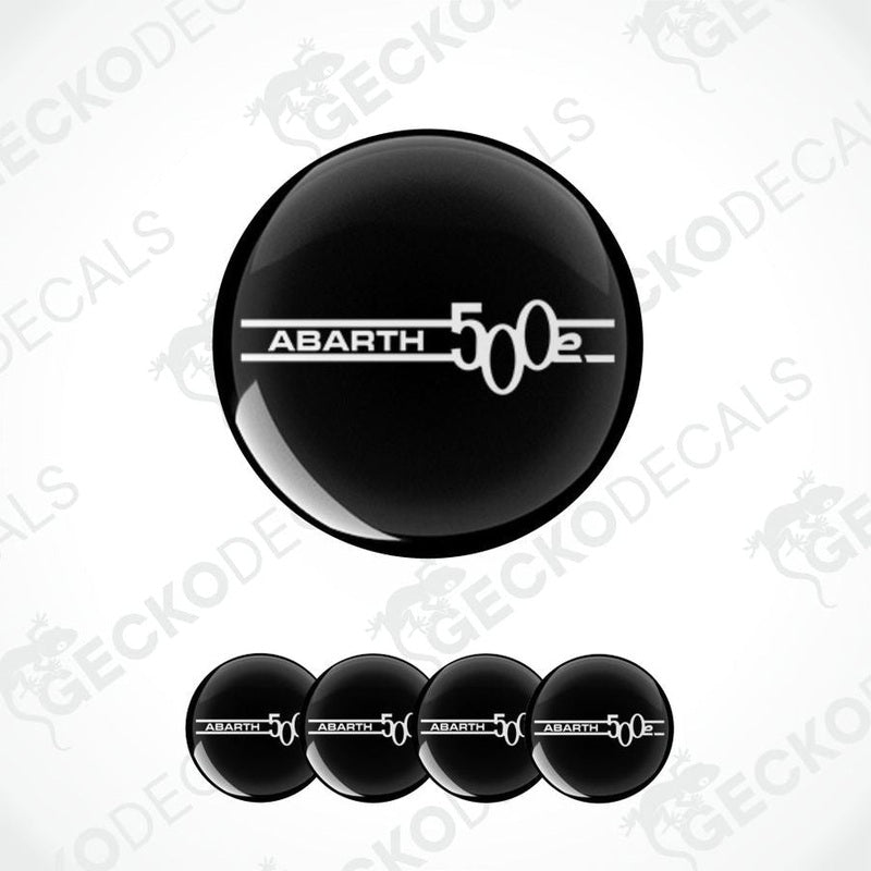 Set of black stickers with 'Abarth 500e' logo on a white background