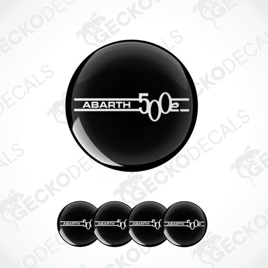 Set of black stickers with 'Abarth 500e' logo on a white background