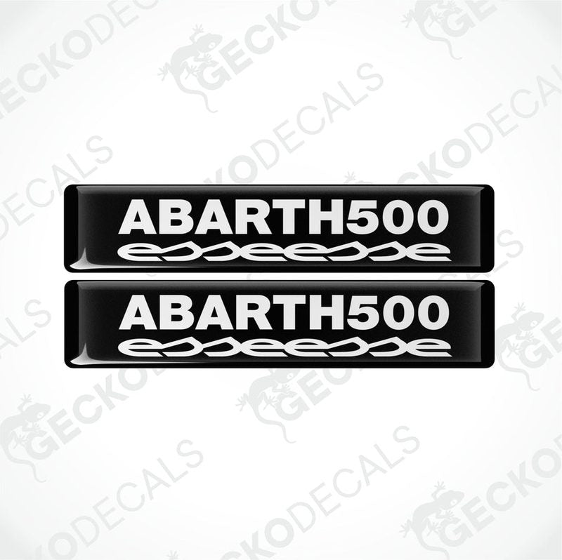 Two black vinyl decals with 'ABARTH500' text in white, designed for vehicle use.