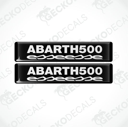 Two black vinyl decals with 'ABARTH500' text in white, designed for vehicle use.