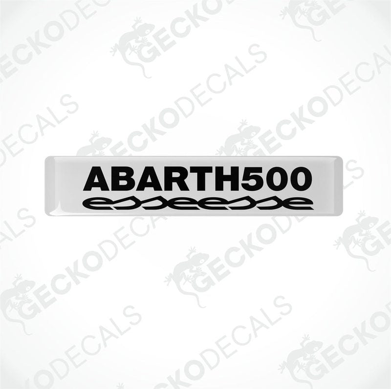 White vinyl decals with 'ABARTH500' text in black, designed for vehicle use.