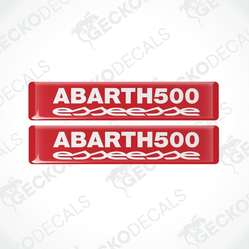 Two red vinyl decals with 'ABARTH500' text in white, designed for vehicle use.