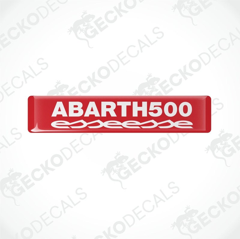 Red vinyl decals with 'ABARTH500' text in white, designed for vehicle use.