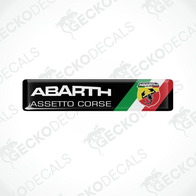  Vinyl decals with 'ABARTH ASSETTO CORSE' text and Abarth logo in red, black, and white colors.