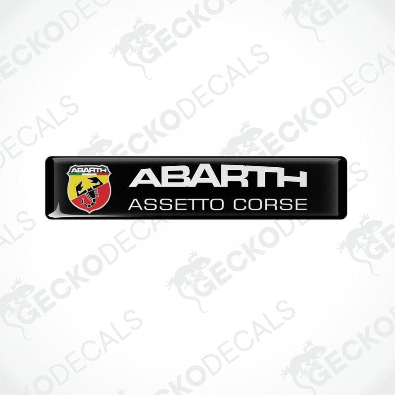  Black rectangular vinyl decals with 'ABARTH ASSETTO CORSE' text and Abarth logo in red and yellow.