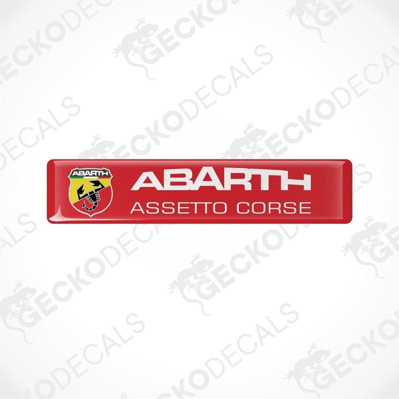  Red rectangular vinyl decals with 'ABARTH ASSETTO CORSE' text and Abarth logo in white and yellow.