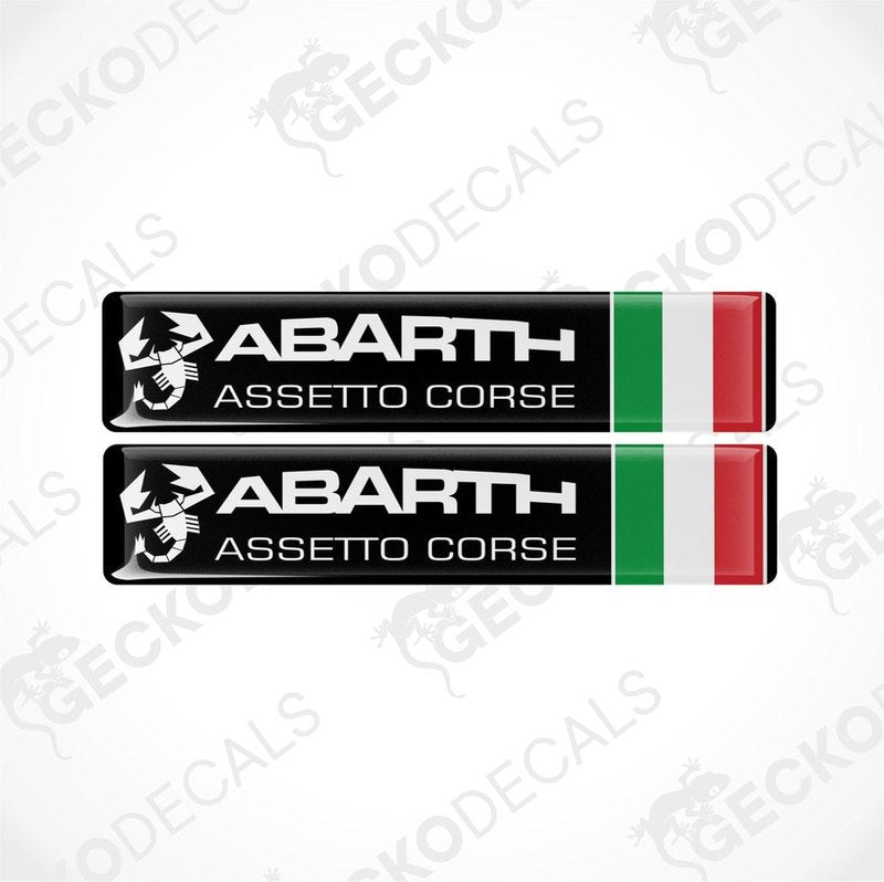 Two vinyl decals with a polyurethane coating featuring the Abarth Assetto Corse logo and the Italian flag.