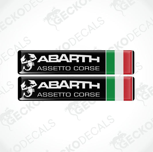 Two vinyl decals with a polyurethane coating featuring the Abarth Assetto Corse logo and the Italian flag.