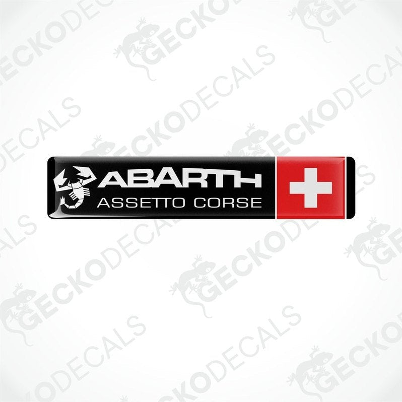 Vinyl decals with a polyurethane coating featuring the Abarth Assetto Corse branding and the Swiss flag.