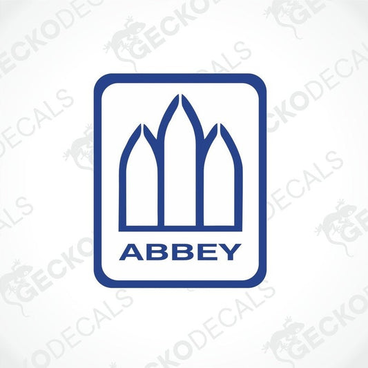 Blue Abbey arched window die cut decal on transfer paper for caravan interior or exterior