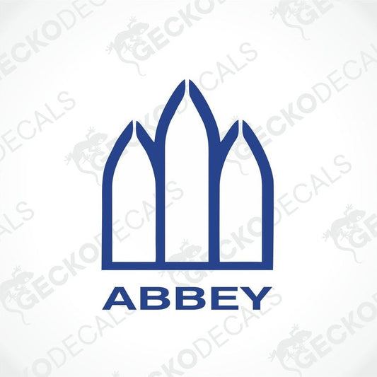 Blue Abbey Gothic arch die cut decal for caravan interior or exterior