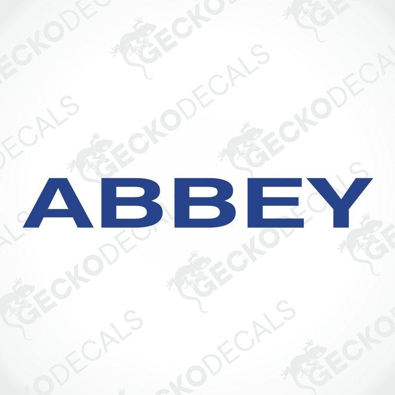 Dark blue ABBEY die-cut sticker for caravan interior or exterior use