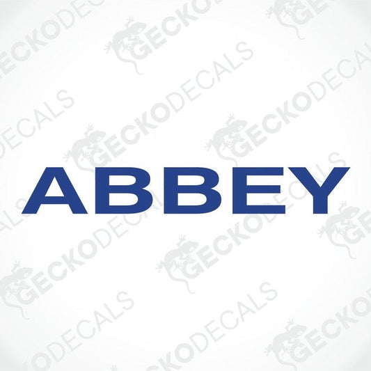 Dark blue ABBEY die-cut sticker for caravan interior or exterior use