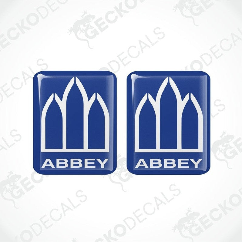 Set of two blue Abbey Caravan vinyl decals with polyurethane coating and raised design