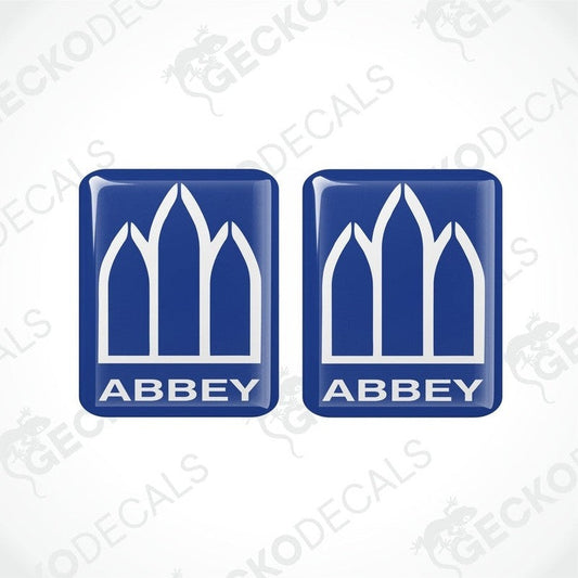 Set of two blue Abbey Caravan vinyl decals with polyurethane coating and raised design